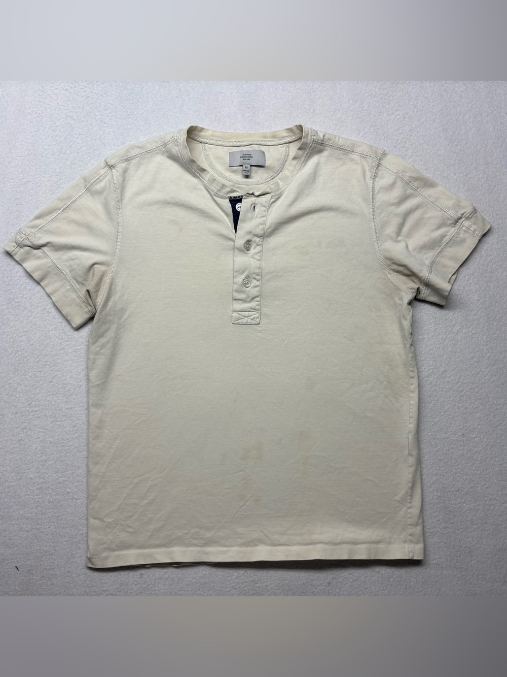Jack Spade Bleeker Street Henley Crew Shirt Mens sz M Cream Distressed